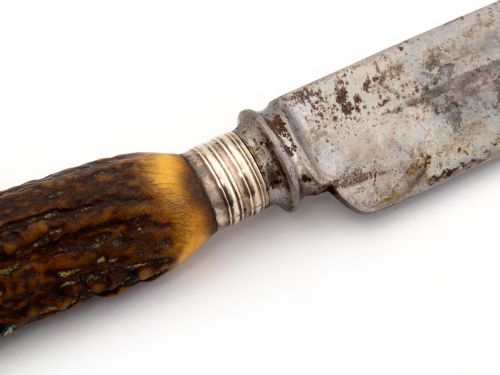 VICTORIAN ANTLER AND SILVER MOUNTED FOUR PIECE CARVING SET - ADDITIONAL PHOTO 4