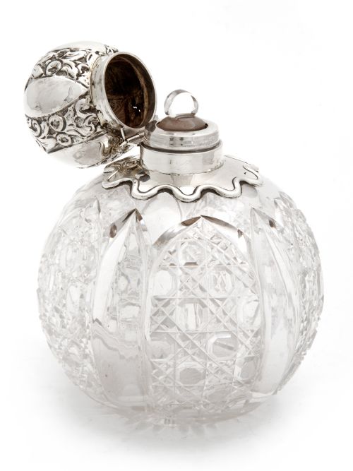 PAIR OF LARGE VICTORIAN SILVER TOPPED AND CUT GLASS PERFUME SCENT BOTTLES - ADDITIONAL PHOTO 1