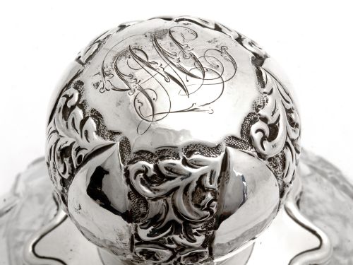 PAIR OF LARGE VICTORIAN SILVER TOPPED AND CUT GLASS PERFUME SCENT BOTTLES - ADDITIONAL PHOTO 4