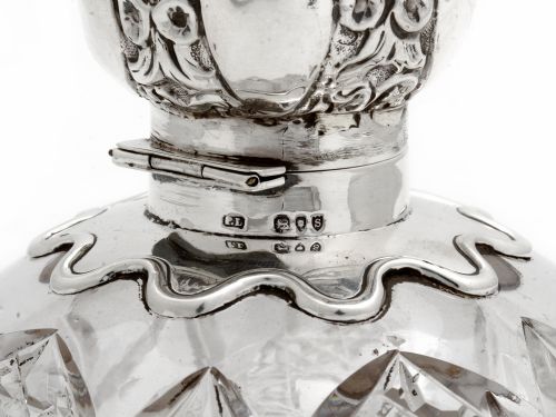 PAIR OF LARGE VICTORIAN SILVER TOPPED AND CUT GLASS PERFUME SCENT BOTTLES - ADDITIONAL PHOTO 5