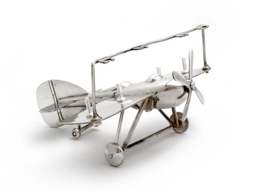RARE SILVER PLATE BIPLANE HOLDING FOUR EGG CUPS AND FOUR TEASPOONS - ADDITIONAL PHOTO 3