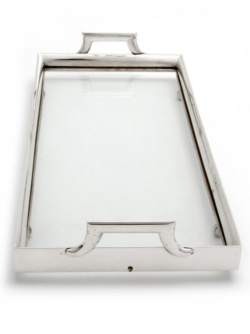 ANTIQUE SILVER PLATE GLASS BAR TRAY - ADDITIONAL PHOTO 1