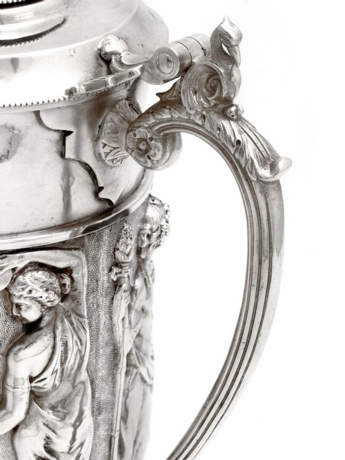 DECORATIVE SILVER PLATE WINE JUG EMBOSSED WITH MUSICIANS DANCING FIGURES - ADDITIONAL PHOTO 6