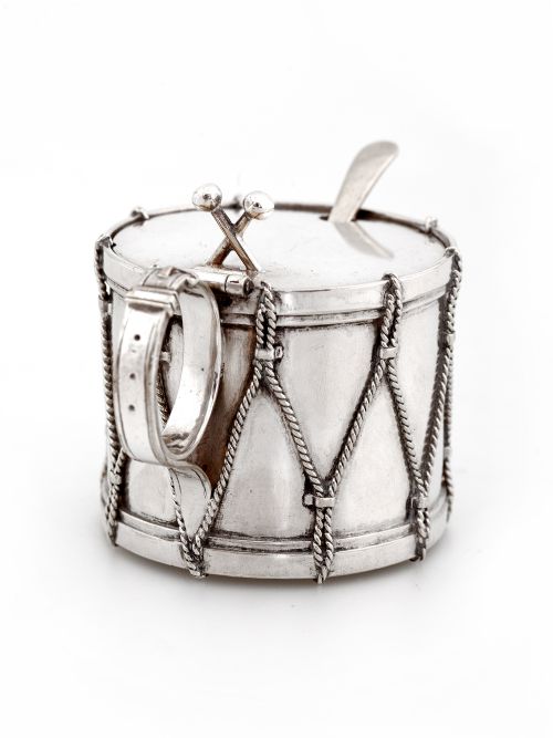RARE VICTORIAN SILVER PLATED DRUM SHAPE MUSTARD POT - ADDITIONAL PHOTO 1