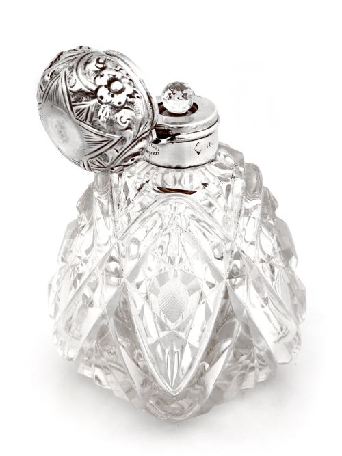 VICTORIAN PYRAMID SHAPED CUT GLASS AND SILVER TOPPED PERFUME BOTTLE - ADDITIONAL PHOTO 1