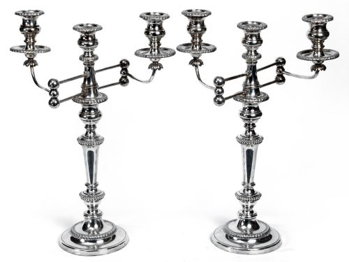 PAIR OF MOST UNUSUAL REGENCY OLD SHEFFIELD PLATE CANDELABRA WITH ARTICULATING BRANCHES - ADDITIONAL PHOTO 1