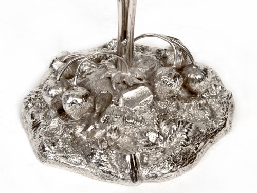 PAIR OF SILVER PLATE COMPORTS DECORATED WITH STRAWBERRIES AND WITH TWO CIRCULAR GLASS BOWLS - ADDITIONAL PHOTO 2