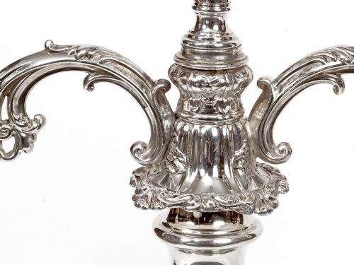 PAIR OF HENRY WILKINSON CO SILVER PLATE THREE LIGHT CANDELABRA - ADDITIONAL PHOTO 4