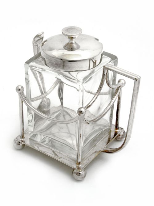 ANTIQUE MARTIN HALL CUT GLASS SILVER PLATE PRESERVE OR PICKLE JAR - ADDITIONAL PHOTO 1
