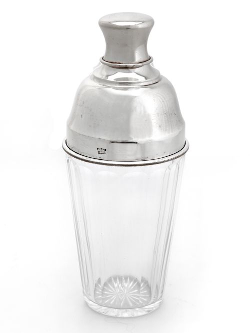 clear glass and silver plate cocktail shaker - CATEGORY: ANTIQUE SILVER - DATED 1930