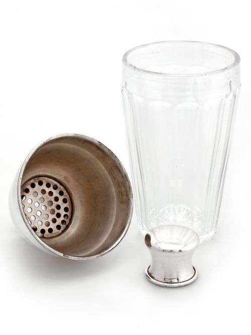 CLEAR GLASS AND SILVER PLATE COCKTAIL SHAKER - ADDITIONAL PHOTO 1