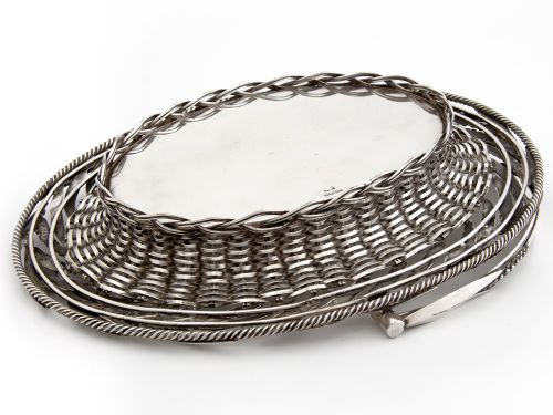 VICTORIAN SILVER PLATED WOVEN WIRE SWING HANDLE OVAL BASKET - ADDITIONAL PHOTO 8