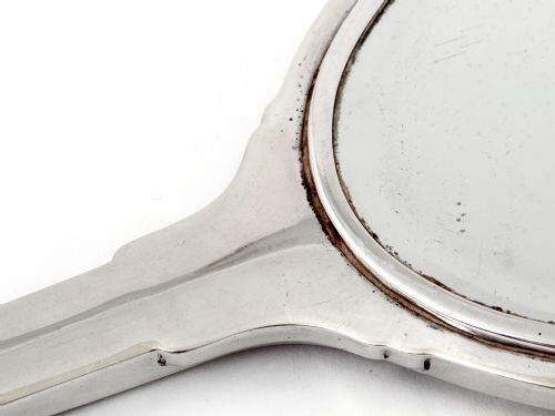 OVAL ART DECO STYLE SILVER HAND MIRROR DECORATED WITH ENGINE TURNING - ADDITIONAL PHOTO 4