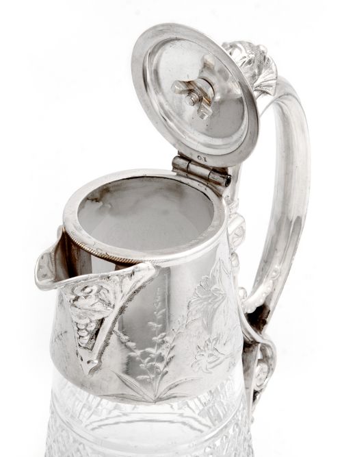 VICTORIAN SILVER PLATED CLARET JUG WITH PINEAPPLE FINIAL AND ENGRAVED FLORAL COLLAR - ADDITIONAL PHOTO 2