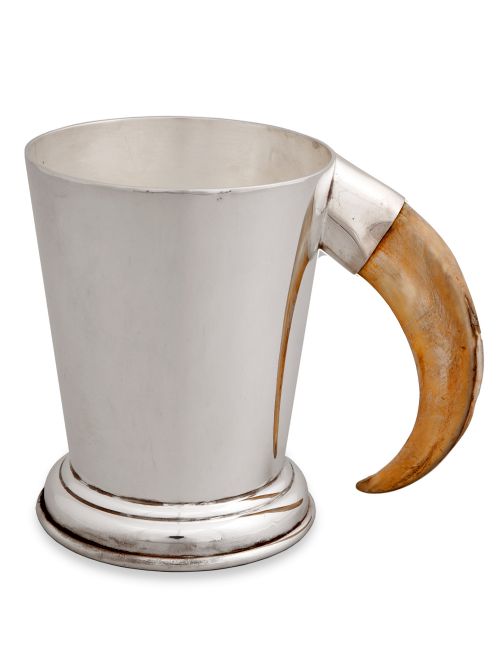 Plain Antique Silver Plated Pint Mug with a Boars Tooth Handle
