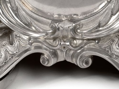 ELKINGTON CO CAST SILVER PLATED CENTERPIECE WITH SWANS AND RED CUT GLASS BOWL - ADDITIONAL PHOTO 4
