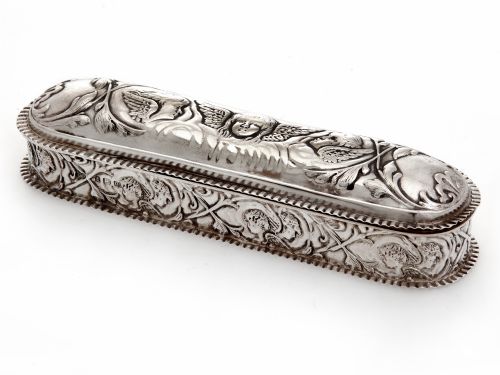 decorative antique silver trinket box with cherubs and reynolds angels - CATEGORY: ANTIQUE SILVER - DATED 1900