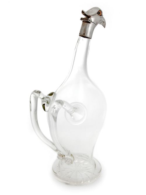AUSTRIAN SILVER MOUNTED BIRD SHAPED CLARET JUG WITH A GLASS BODY - ADDITIONAL PHOTO 1