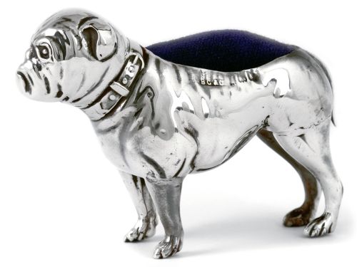 antique silver bull dog pin cushion - CATEGORY: ANTIQUE SILVER - DATED 1900