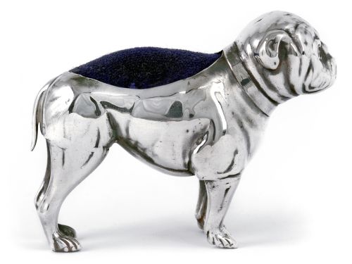 ANTIQUE SILVER BULL DOG PIN CUSHION - ADDITIONAL PHOTO 1