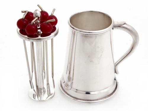 SILVER PLATED TANKARD SHAPED COCKTAIL PICK HOLDER - ADDITIONAL PHOTO 2