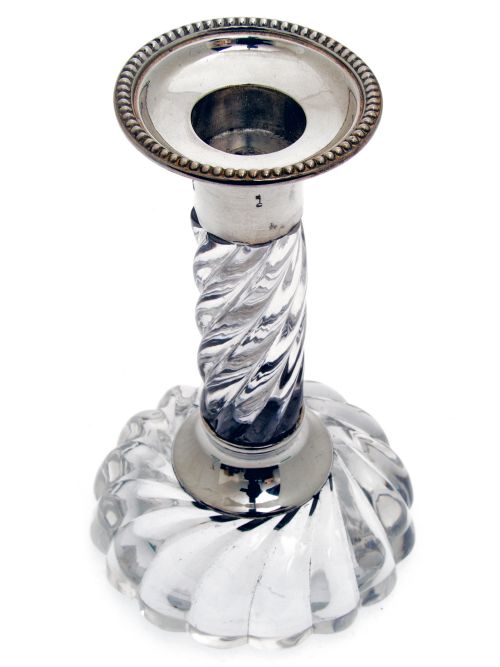 PAIR OF SILVER AND SPIRAL GLASS CANDLESTICKS - ADDITIONAL PHOTO 1