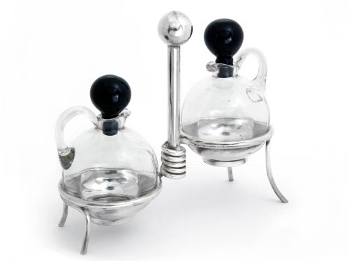 FRENCH ART DECO OIL VINEGAR ON A SILVER PLATED WIRE BASE - ADDITIONAL PHOTO 1