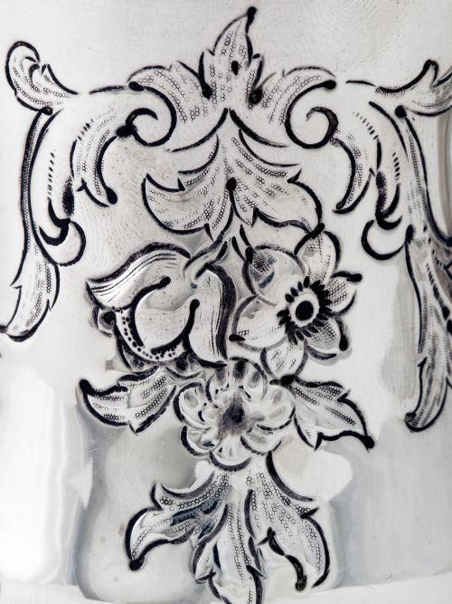 VICTORIAN SILVER CHRISTENING MUG CHASED WITH FLOWERS AND SCROLLS - ADDITIONAL PHOTO 4