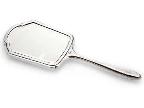 VINTAGE SILVER AND BLACK GUILLOCHE ENAMEL HAND MIRROR - ADDITIONAL PHOTO 1