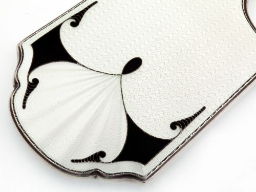 VINTAGE SILVER AND BLACK GUILLOCHE ENAMEL HAND MIRROR - ADDITIONAL PHOTO 2
