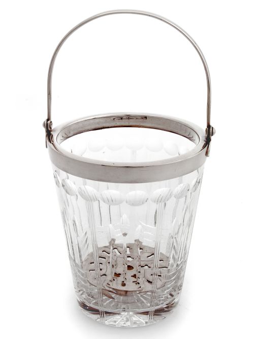 art deco style silver plate ice pail with tapering hand cut glass body - CATEGORY: ANTIQUE SILVER - DATED 1940
