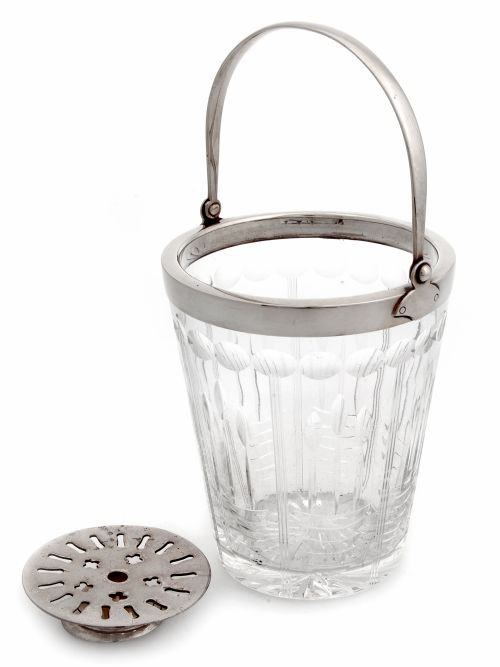 ART DECO STYLE SILVER PLATE ICE PAIL WITH TAPERING HAND CUT GLASS BODY - ADDITIONAL PHOTO 1