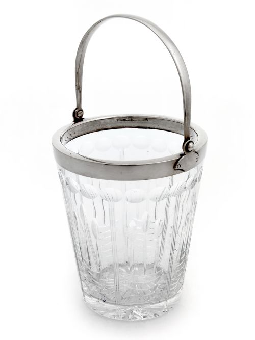 ART DECO STYLE SILVER PLATE ICE PAIL WITH TAPERING HAND CUT GLASS BODY - ADDITIONAL PHOTO 2