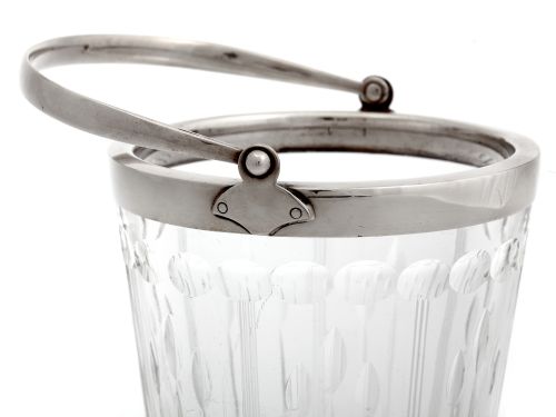 ART DECO STYLE SILVER PLATE ICE PAIL WITH TAPERING HAND CUT GLASS BODY - ADDITIONAL PHOTO 3