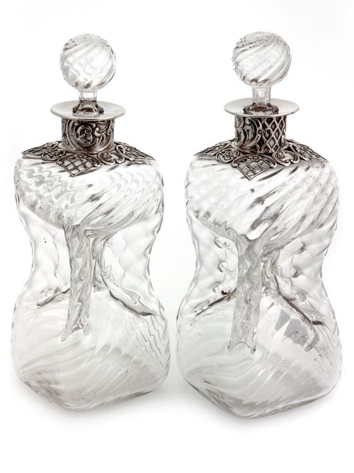 pair of william comyns silver neck glug glug decanters - CATEGORY: ANTIQUE SILVER - DATED 1890