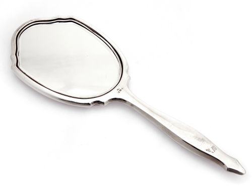 VINTAGE SILVER AND PINK GUILLOCHE ENAMEL HAND MIRROR - ADDITIONAL PHOTO 1