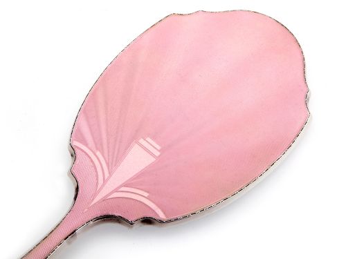 VINTAGE SILVER AND PINK GUILLOCHE ENAMEL HAND MIRROR - ADDITIONAL PHOTO 2