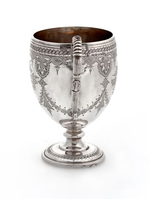 VICTORIAN BALUSTER SHAPE SILVER CHRISTENING MUG ENGRAVED WITH GARLANDS AND FLOWERS - ADDITIONAL PHOTO 1