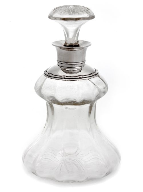 unusual edwardian clear glass and silver neck decanter - CATEGORY: ANTIQUE SILVER - DATED 1910