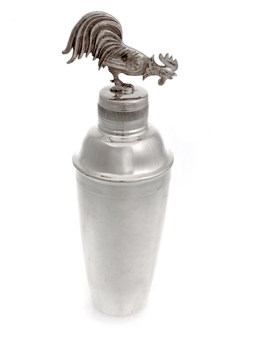 gladwin ltd silver plated cocktail shaker with an applied cockerel - CATEGORY: ANTIQUE SILVER - DATED 1940
