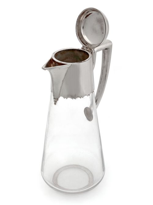 VICTORIAN SILVER PLATED CLARET JUG WITH A PLAIN MOUNT AND PLAIN GLASS TAPERING BODY - ADDITIONAL PHOTO 3
