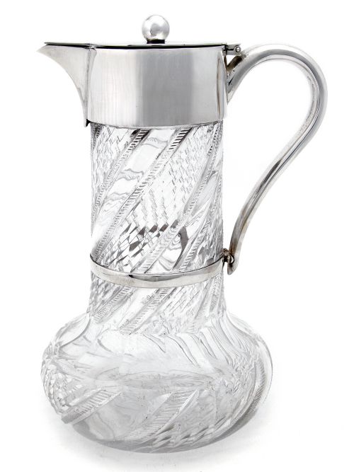 victorian silver plate claret jug with plain mount and ball finial - CATEGORY: ANTIQUE SILVER - DATED 1890
