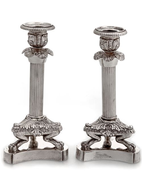 PAIR OF VICTORIAN CANDLESTICKS STANDING ON THREE PAW SUPPORTS - ADDITIONAL PHOTO 1