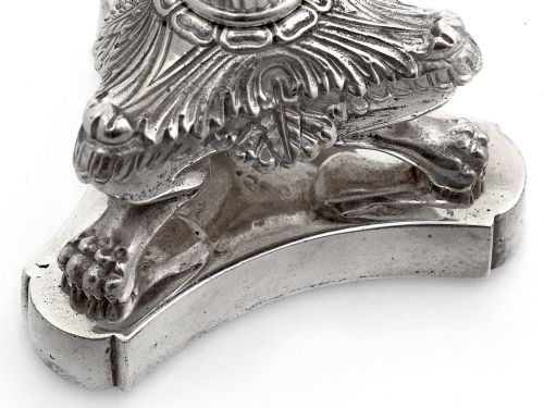 PAIR OF VICTORIAN CANDLESTICKS STANDING ON THREE PAW SUPPORTS - ADDITIONAL PHOTO 3