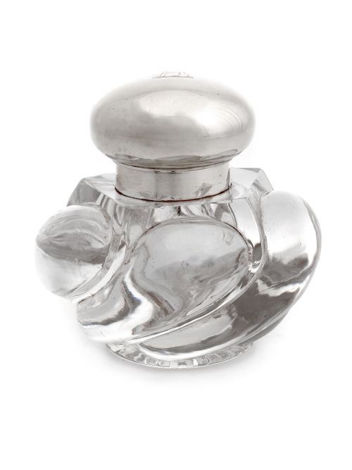 edwardian silver mounted ink well with a superb exaggerated spiral cut glass body - CATEGORY: ANTIQUE SILVER - DATED 1900