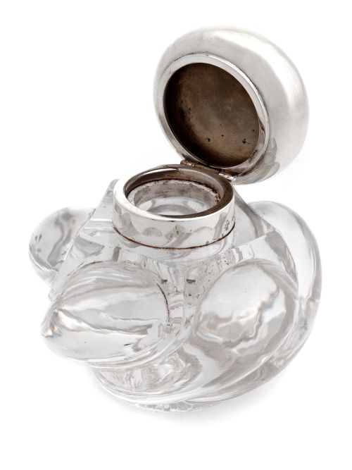 EDWARDIAN SILVER MOUNTED INK WELL WITH A SUPERB EXAGGERATED SPIRAL CUT GLASS BODY - ADDITIONAL PHOTO 1