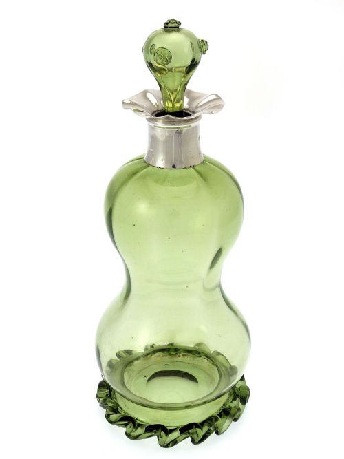 antique apple green silver necked decanter - CATEGORY: ANTIQUE SILVER - DATED 1890