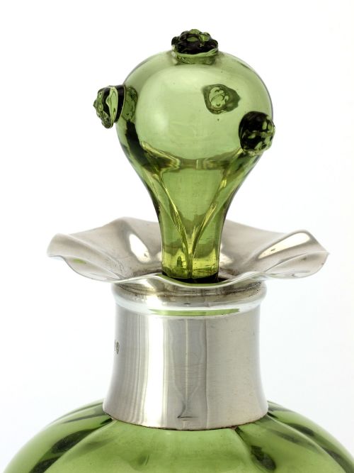 ANTIQUE APPLE GREEN SILVER NECKED DECANTER - ADDITIONAL PHOTO 1