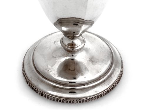 PAIR OF VINTAGE EIGHT PANELLED SILVER VASES WITH SCROLL HANDLES - ADDITIONAL PHOTO 2