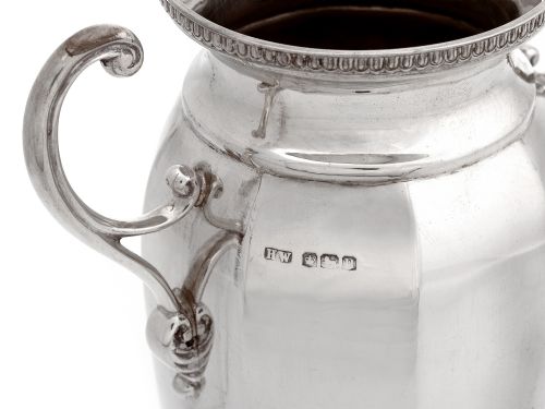 PAIR OF VINTAGE EIGHT PANELLED SILVER VASES WITH SCROLL HANDLES - ADDITIONAL PHOTO 3